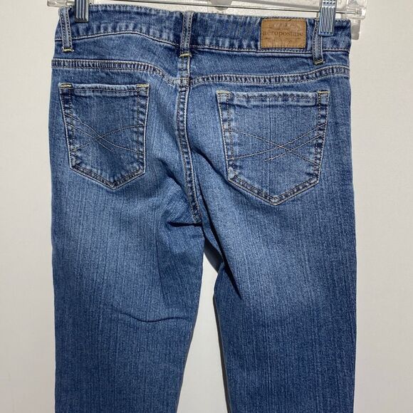 Aeropostale Women's Blue Whiskering Medium Wash Skinny Ankle Jeans Size 0 Long - Picture 6 of 11